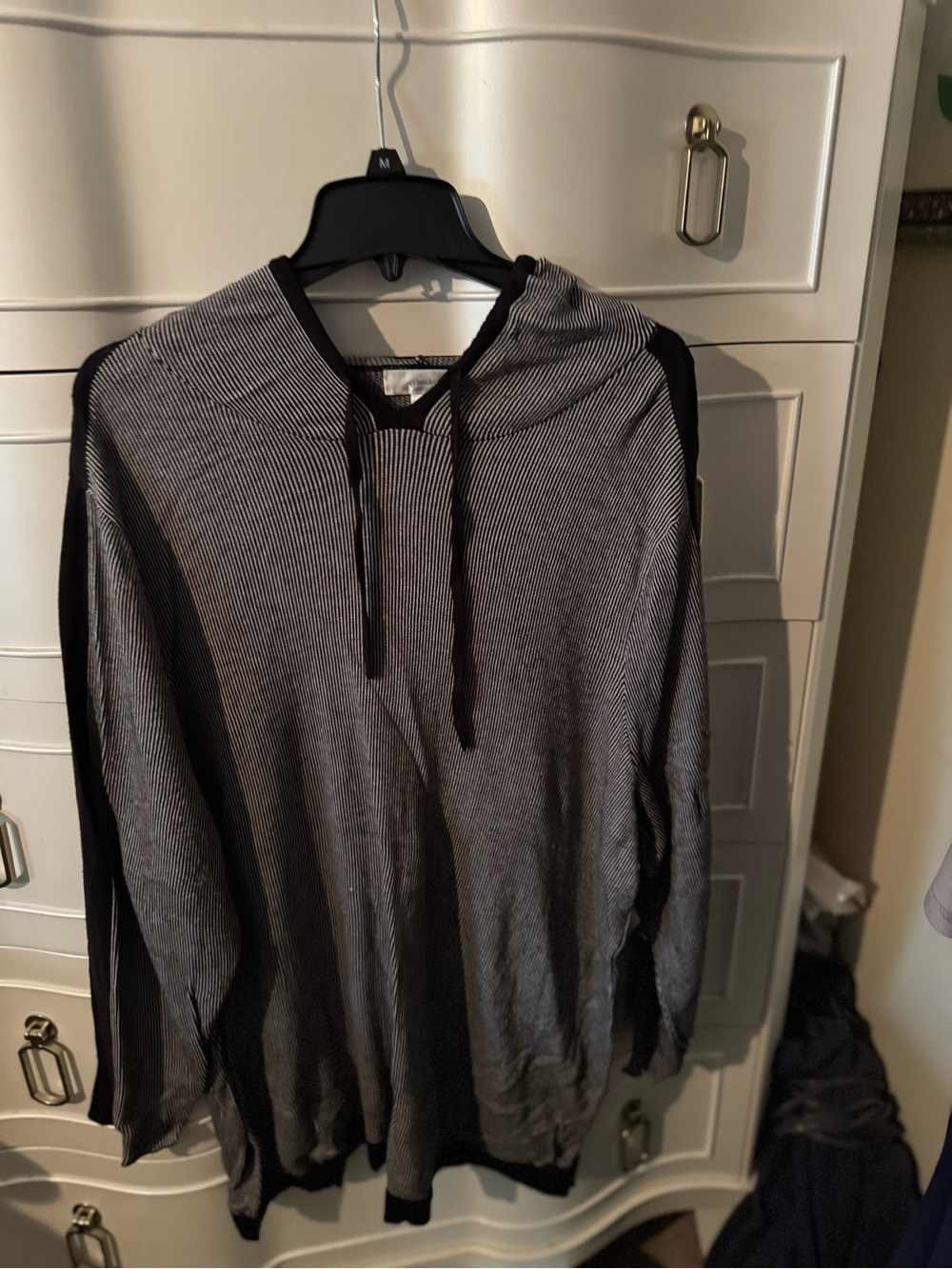 CJ Banks Black & White Striped Hooded Pullover